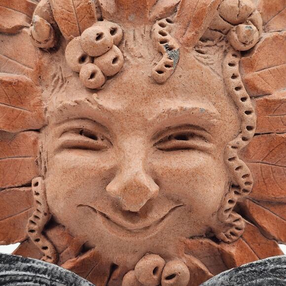 Terracotta Cast Stone Sunface Wall Art Vintage 1998 Artist Signed Outdoor Decor - Picture 2 of 7